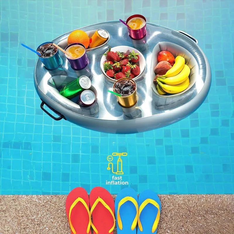 Inflatable Ice Bar Swimming Ring, Floating Drink Tray, with Multiple Cup Holders, Perfect for Pool Parties & Summer Gatherings