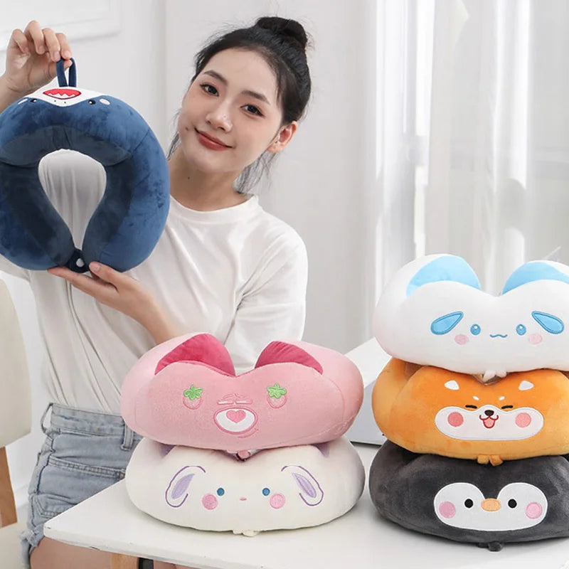 Soft, Fluffy U Shape Travel Neck Pillow, For Airplane, Train, Car & Home Use