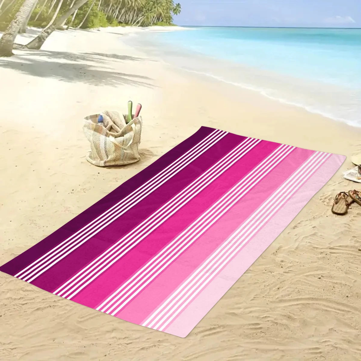Fashionable Colorful Striped Beach Towel, Quick Drying Absorbent
