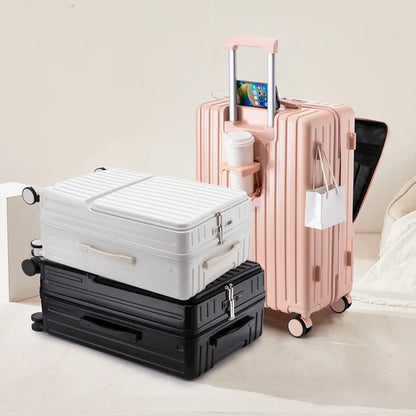 Luggage Large Capacity Trolley Case Universal Wheel Handheld Travel Suitcase Front Open Boarding Box Usb Charging Trolley Case