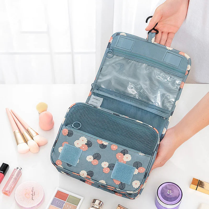 Polyester Hook Cosmetic Bag Women Makeup Bag High Capacity Toiletry Storage Pouch Travel Make Up Organizer Waterproof Beauty Bag