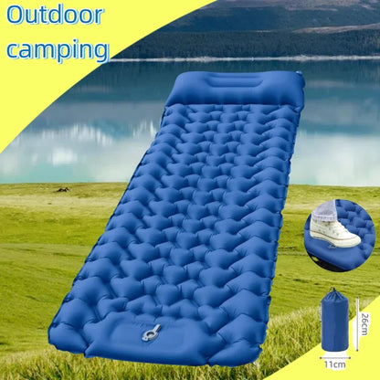 Outdoor camping mattress with built-in pump Ultralight thickened sleeping pad inflatable pillow for hiking picnic trips