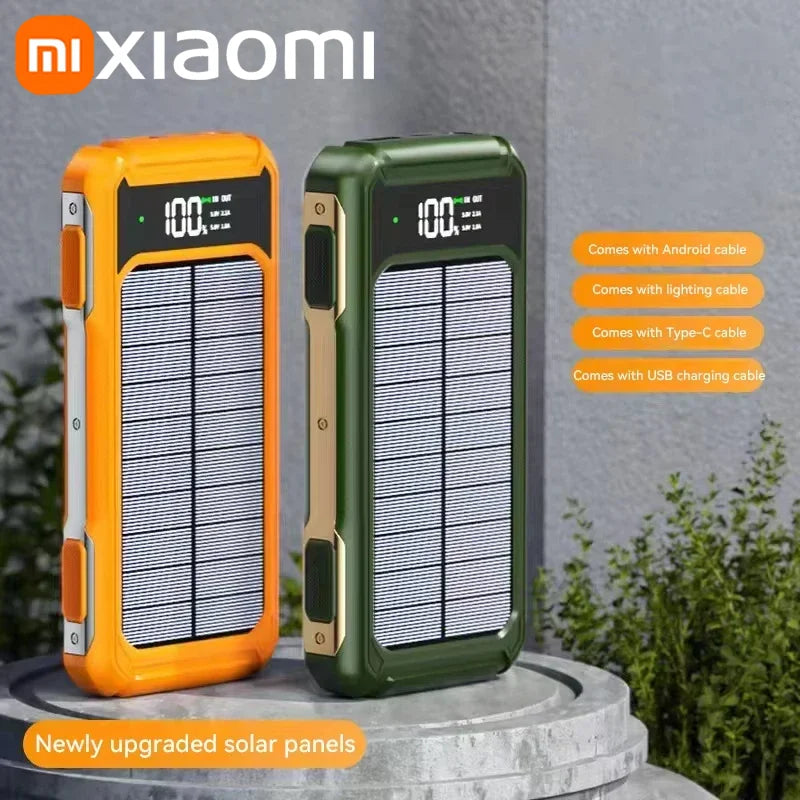 Xiaomi 200000mAh Large Capacity Solar Power Bank 4 in 1 Built in Cable Fastcharge Mobile Power Battery LED Light iPhone Samsung