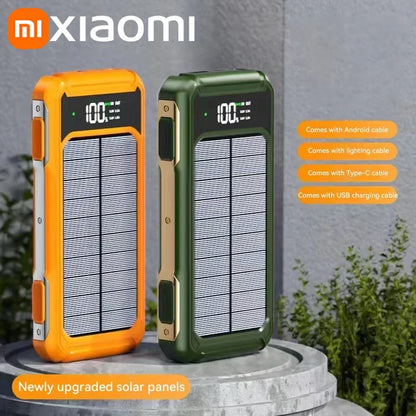 Xiaomi 200000mAh Large Capacity Solar Power Bank 4 in 1 Built in Cable Fastcharge Mobile Power Battery LED Light iPhone Samsung