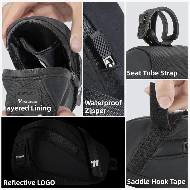 Bicycle Saddle Bag Lightweight Portable Bike Bag 0.8L Multi-Function Storage Pouch Tail Bag Cycling Accessories