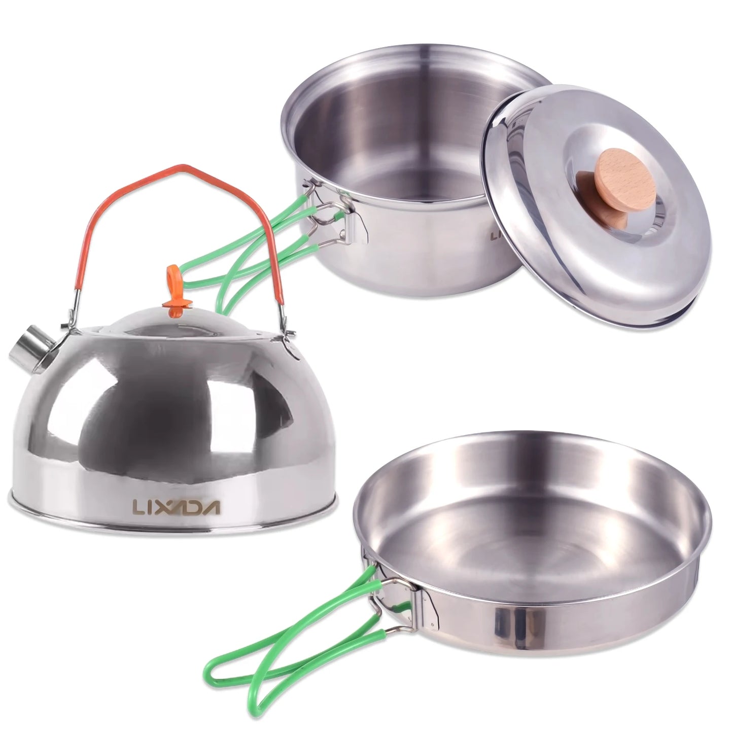 Collapsible Camping Cookware Stainless Steel for 1-2 People Cooking Pot Frying Pan Suitable for All Stove Types Lightweight