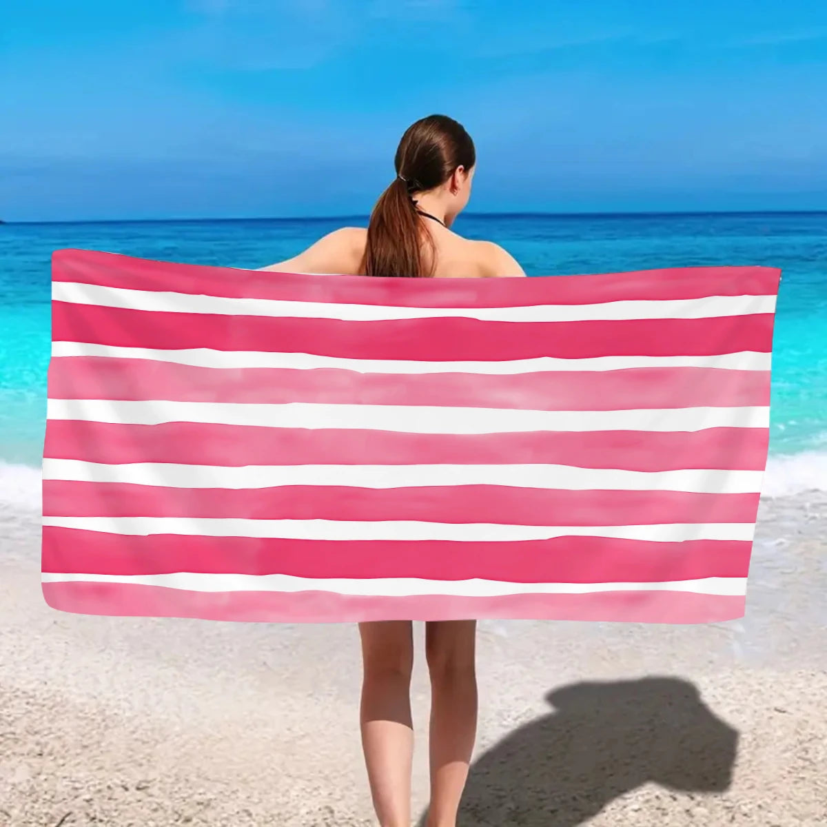 Fashionable Colorful Striped Beach Towel, Quick Drying Absorbent