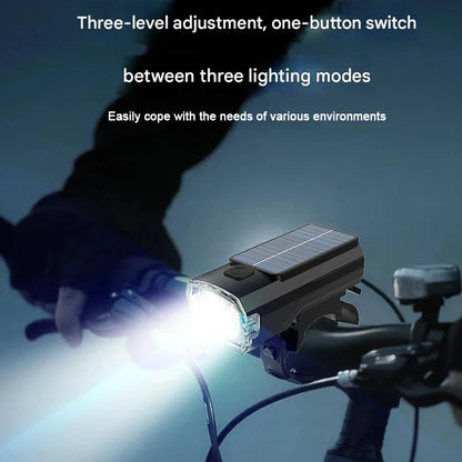 Solar Charging Bicycle Front Light, Wide-Angle 3 LED Headlight MTB Road Bike Flashlight Easy to Install