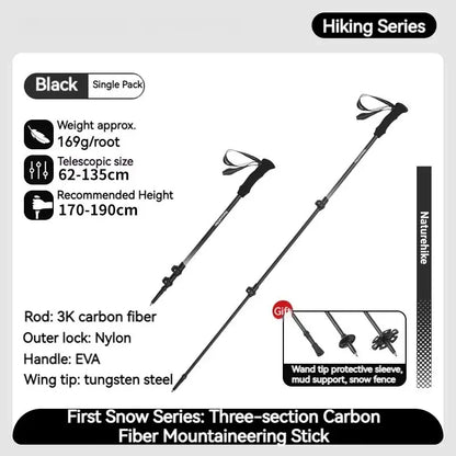 Naturehike 3-Section Trekking Pole 3K Carbon Fiber Ultralight Adjustable EVA Walking Stick Outdoor Hiking Telescopic Pole EXT1