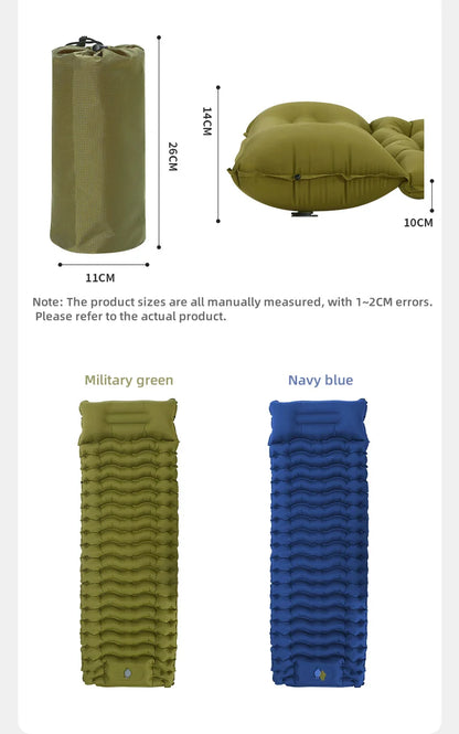 Outdoor camping mattress with built-in pump Ultralight thickened sleeping pad inflatable pillow for hiking picnic trips