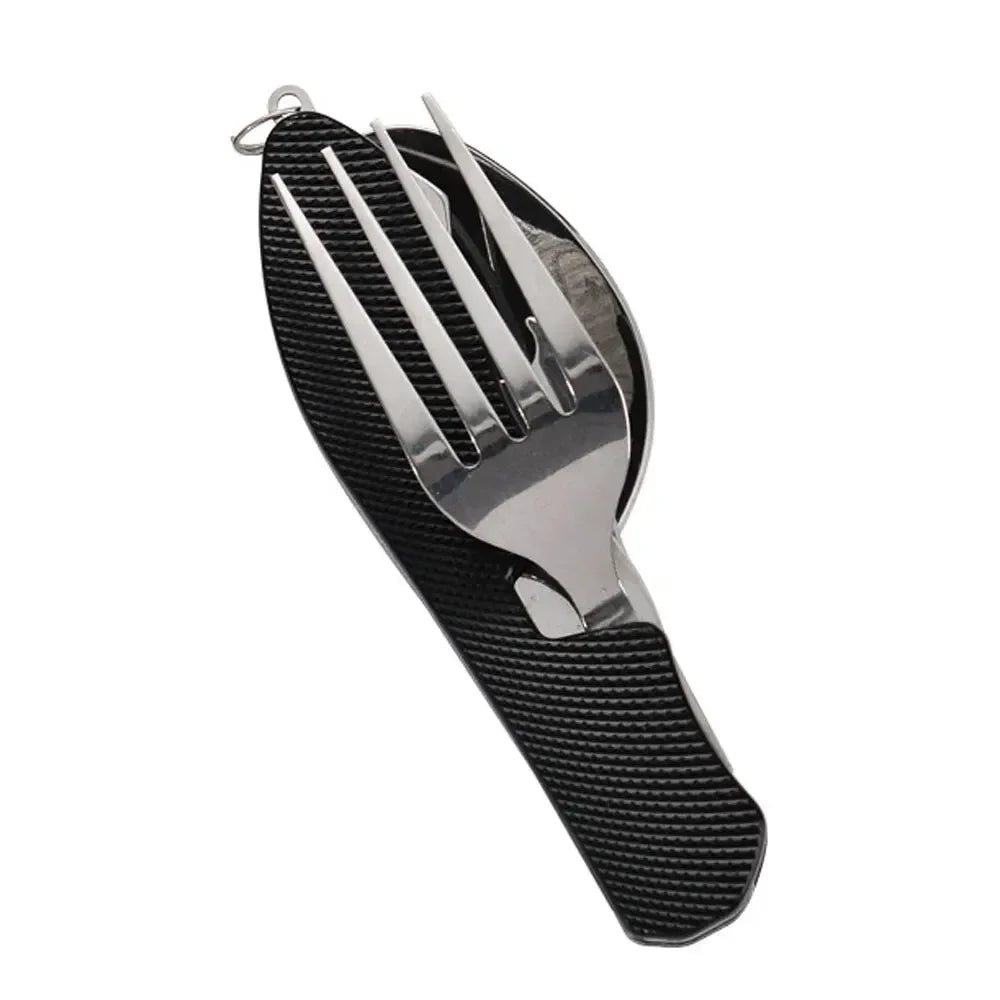 Stainless Steel Cutlery 4in1 Outdoor Picnic Tableware Foldable Knife Fork Spoon Bottle Opener Camping Folding Pocket Cutlery Set