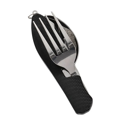 Stainless Steel Cutlery 4in1 Outdoor Picnic Tableware Foldable Knife Fork Spoon Bottle Opener Camping Folding Pocket Cutlery Set