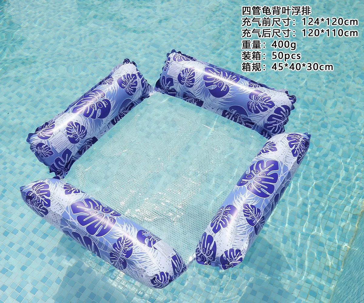 Swimming Pool Floating Lounge, Mesh Fabric Backrest, Striped Design, Summer Beach Floats