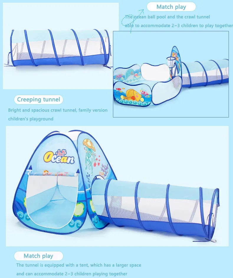 Small Children Foldable Tent with Tunnel and Balls Pit, Baby Play House