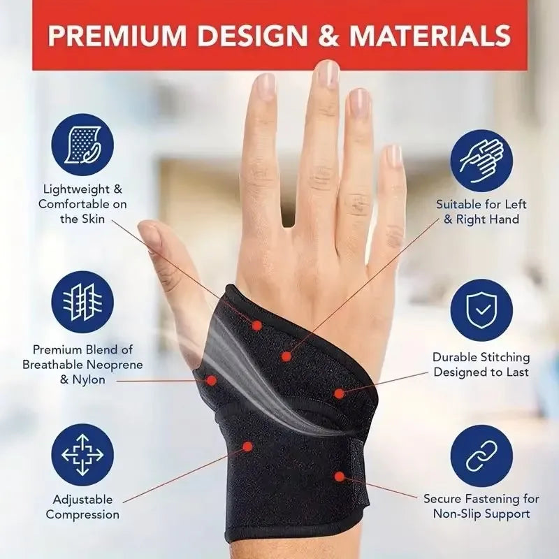 Self-Heating Wrist Band, Magnetic Therapy Support Brace Wrap, Heated Compression Belt