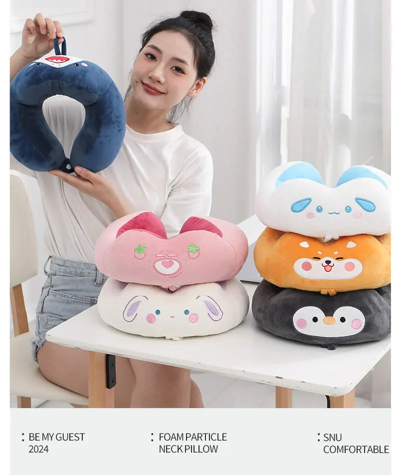 Soft, Fluffy U Shape Travel Neck Pillow, For Airplane, Train, Car & Home Use