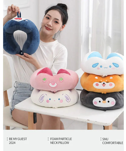 Soft, Fluffy U Shape Travel Neck Pillow, For Airplane, Train, Car & Home Use