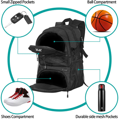 Sport Backpack, with Separate Ball Holder & Shoes Compartment, Best for Basketball, Soccer, Volleyball