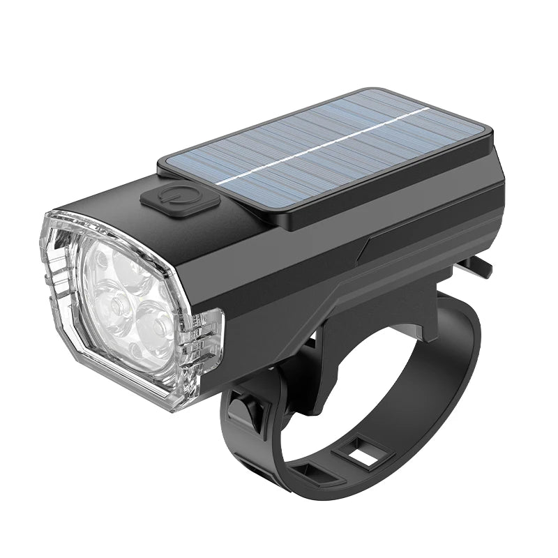 Solar Charging Bicycle Front Light, Wide-Angle 3 LED Headlight MTB Road Bike Flashlight Easy to Install