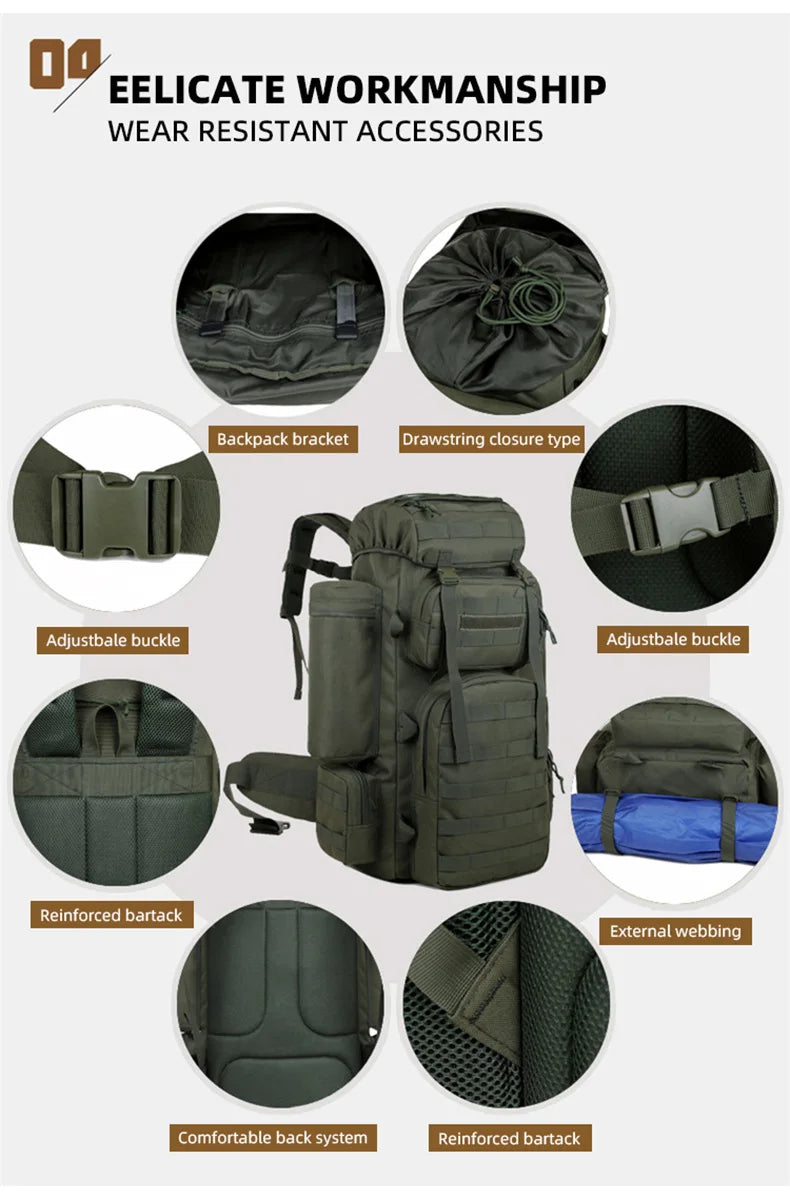 Large Climbing Backpack Camping Mountaineering Bag Men Travel Hiking Multifunction Tactical Shoulder Molle Luggage Backpacks