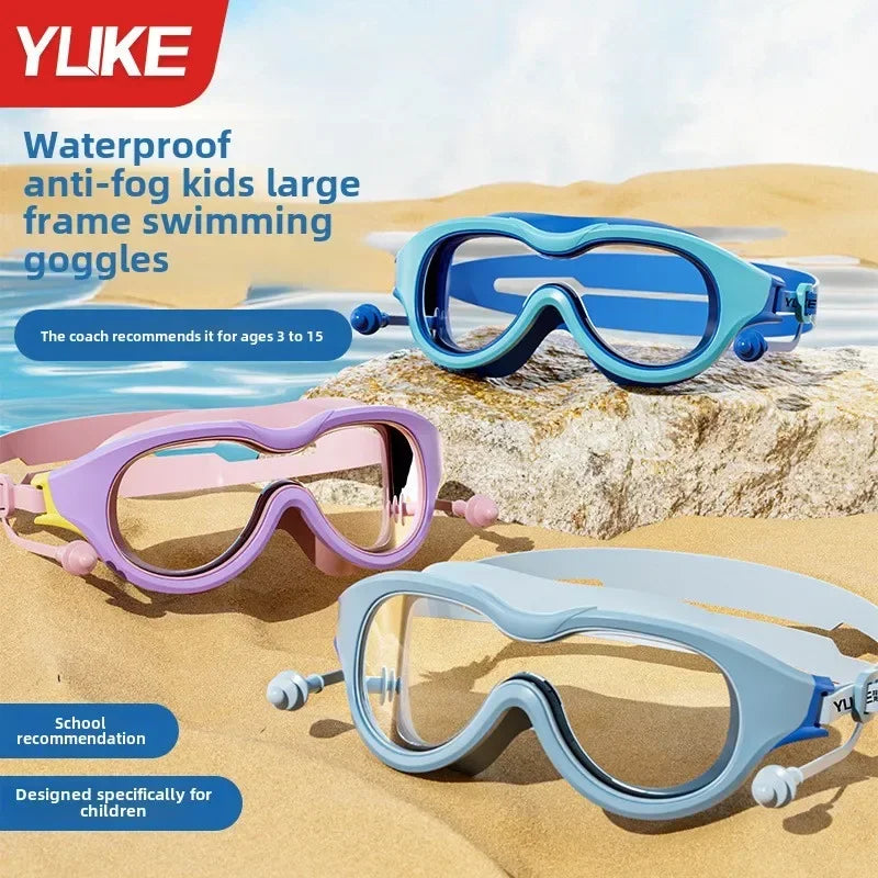 Children Swimming Goggles, Anti-fog, Large Frame Glasses, Comfortable Silicone
