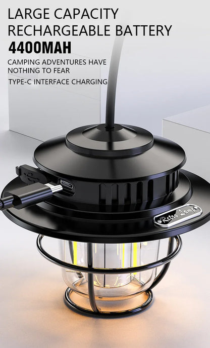 Retro Portable Camping Lantern Waterproof Emergency Light Stepless Dimmable Hanging Tent Lamp for Outdoor Hiking