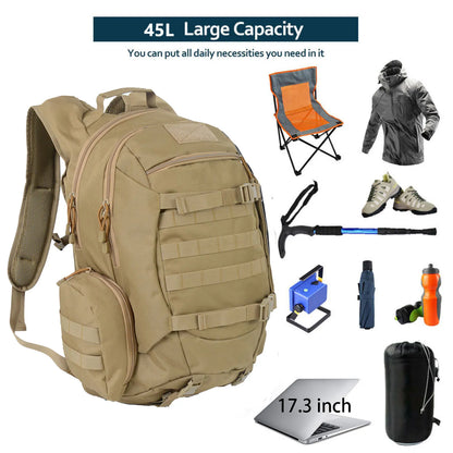 45L Waterproof Fishing Hunting Backpack Outdoor Rucksacks Tactical Sports Camping Hiking Trekking Bags