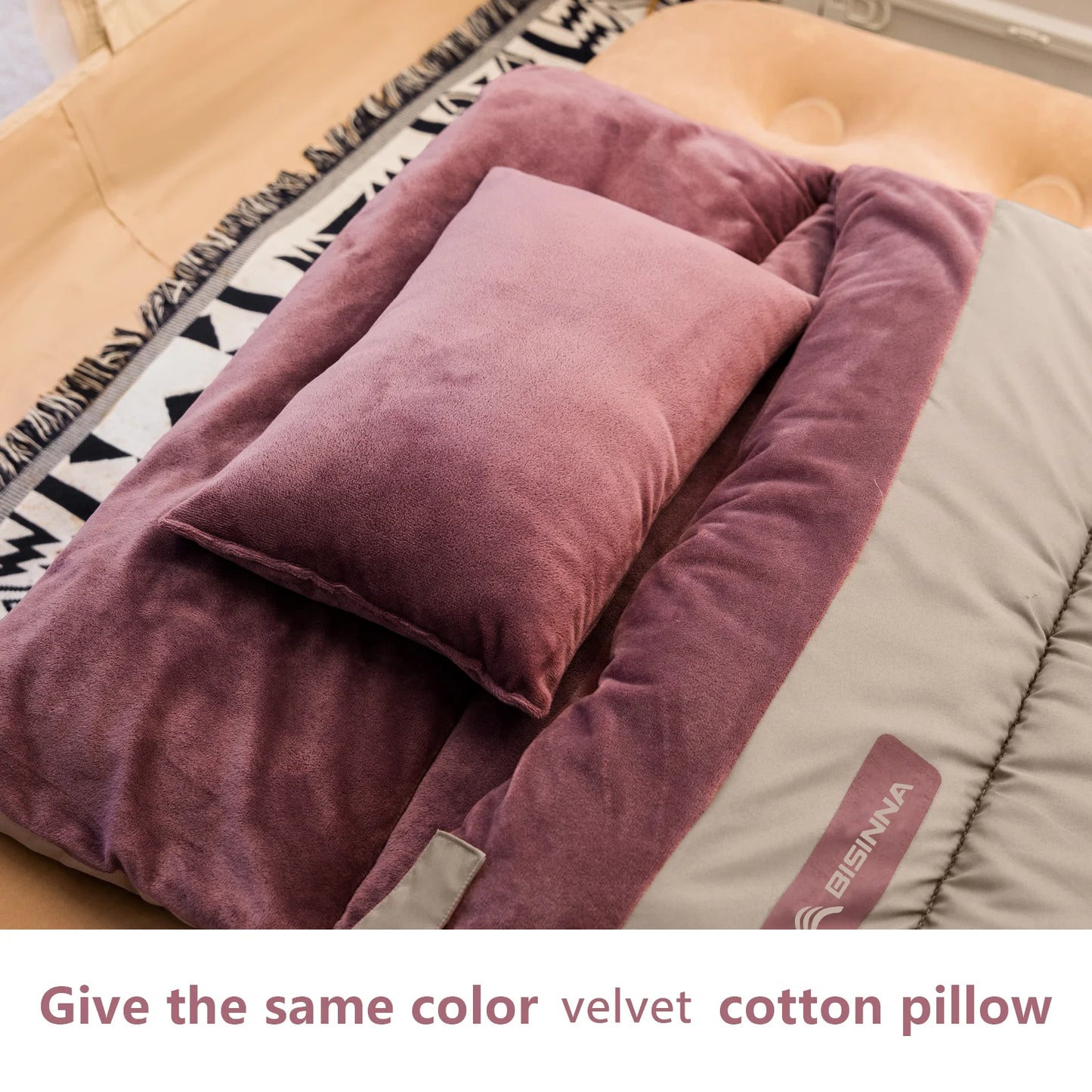 BISINNA Portable Camping Sleeping Bag Lightweight Short Velvet Cotton Winter Sleeping Bag With Pillow Outdoor Traveling Hiking