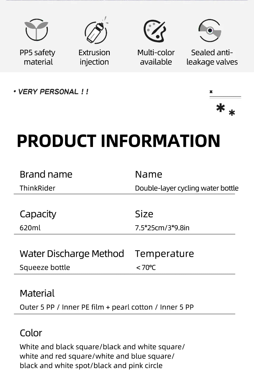 Insulated Cycling Water Bottle 620ml/21oz MTB Ultralight Sports Bottle