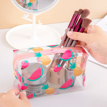 Summer Cute Waterproof Clear printing Cosmetics Bag PVC Zippered Toiletry Carry Pouch  for  Beach Swimming Travel