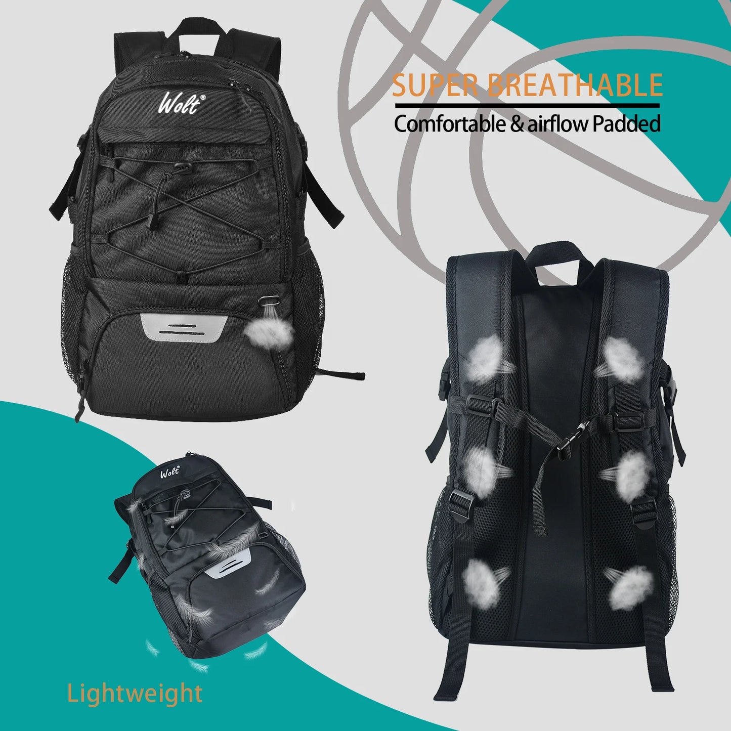 Sport Backpack, with Separate Ball Holder & Shoes Compartment, Best for Basketball, Soccer, Volleyball