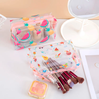 Summer Cute Waterproof Clear printing Cosmetics Bag PVC Zippered Toiletry Carry Pouch  for  Beach Swimming Travel