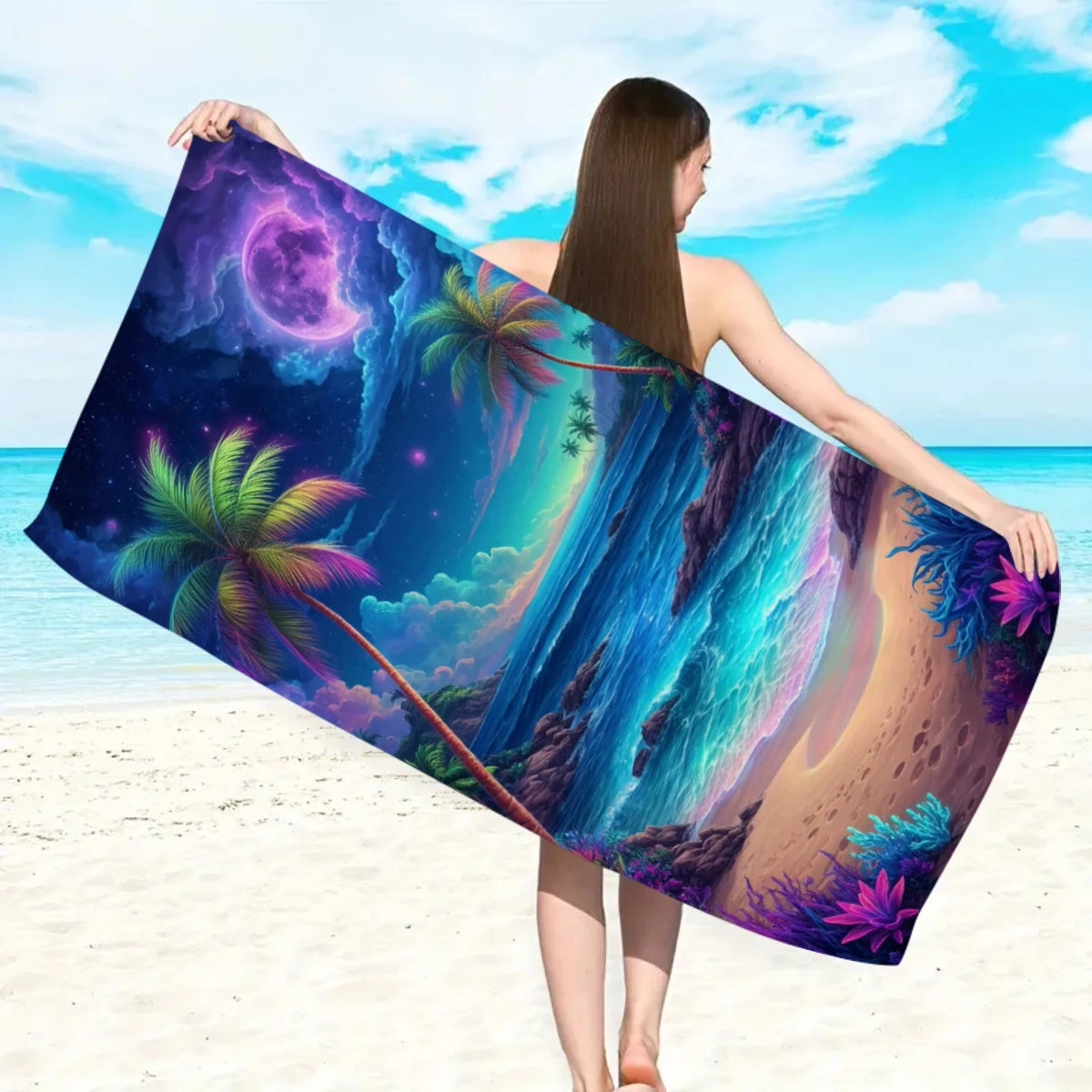 Beach Tropical Printed Design Towel, Quick Drying Absorbent