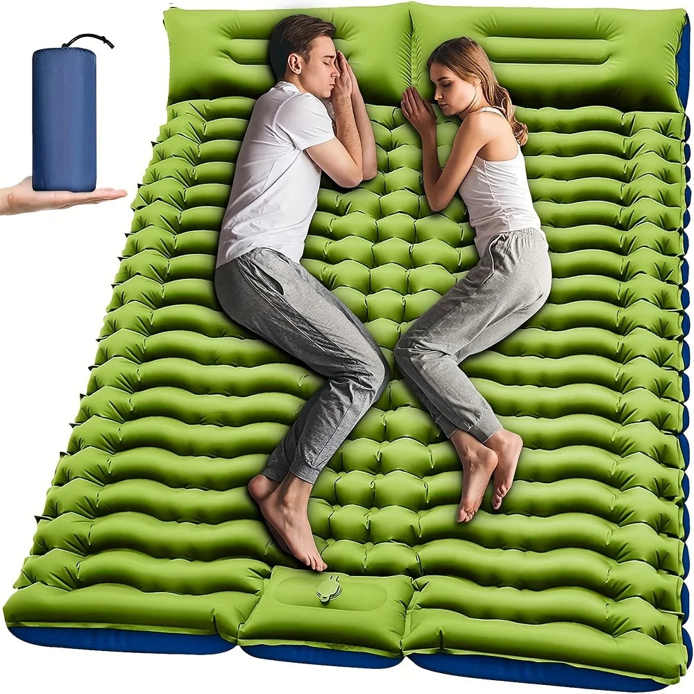 Double Inflatable Mat Thickeneded Double Sleeping Mat with Built-In Pillow and Foot Pump Suitable for Backpack Travel Hiking Travel Tent Portable Camping Style Mat