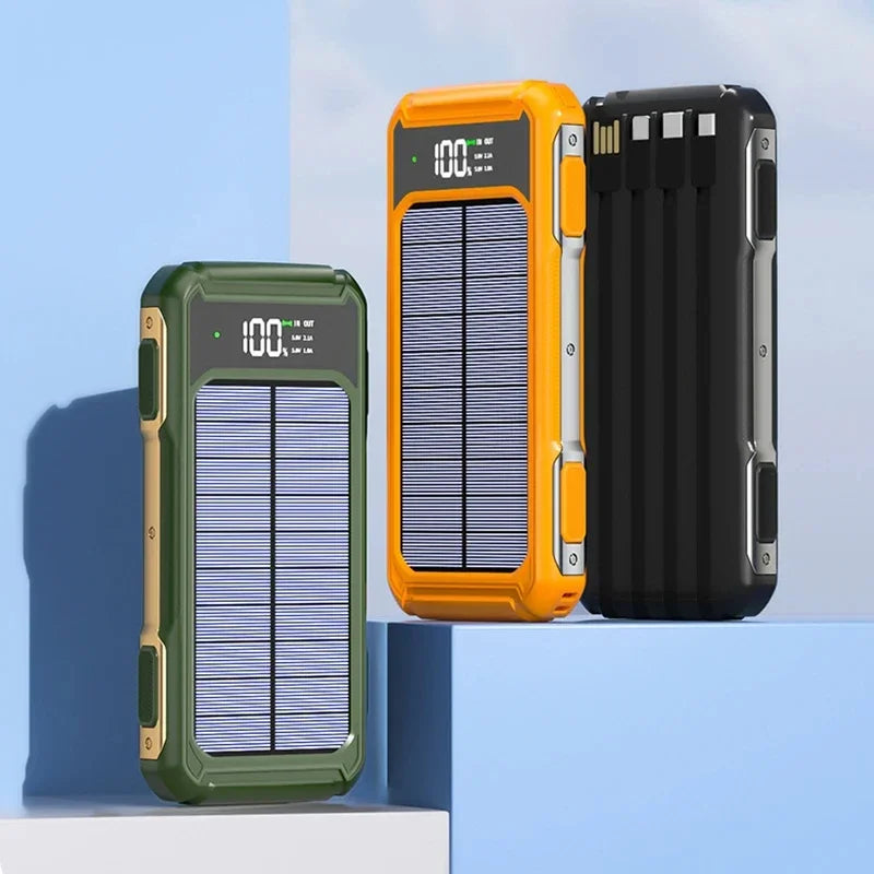 Xiaomi 200000mAh Large Capacity Solar Power Bank 4 in 1 Built in Cable Fastcharge Mobile Power Battery LED Light iPhone Samsung