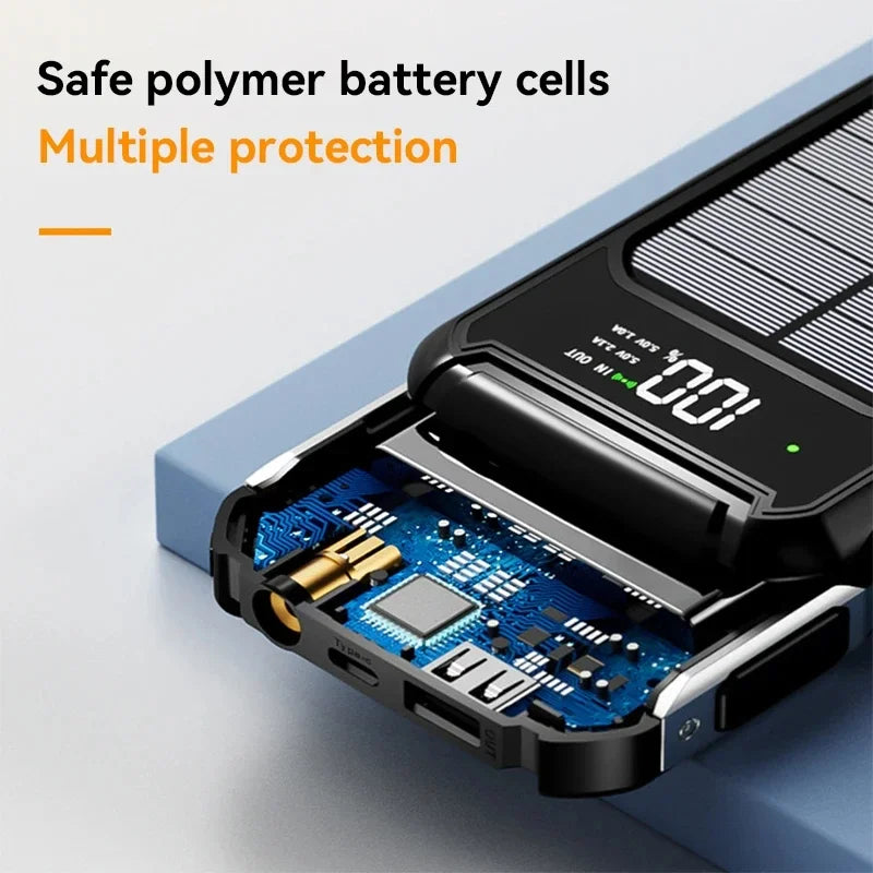 Xiaomi 200000mAh Large Capacity Solar Power Bank 4 in 1 Built in Cable Fastcharge Mobile Power Battery LED Light iPhone Samsung