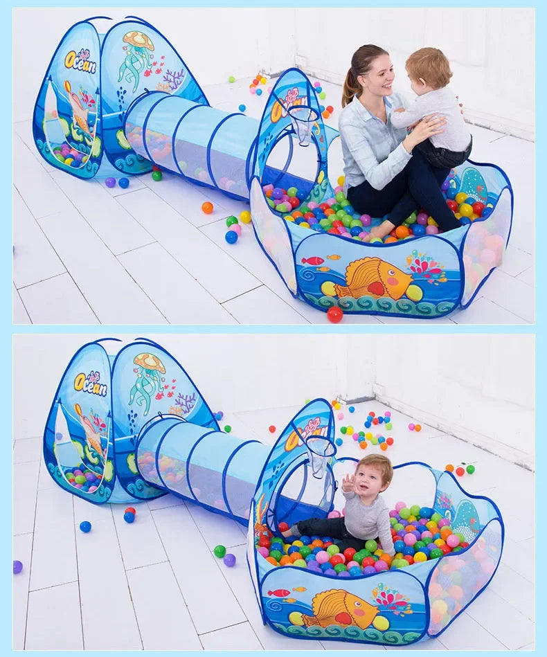 Small Children Foldable Tent with Tunnel and Balls Pit, Baby Play House