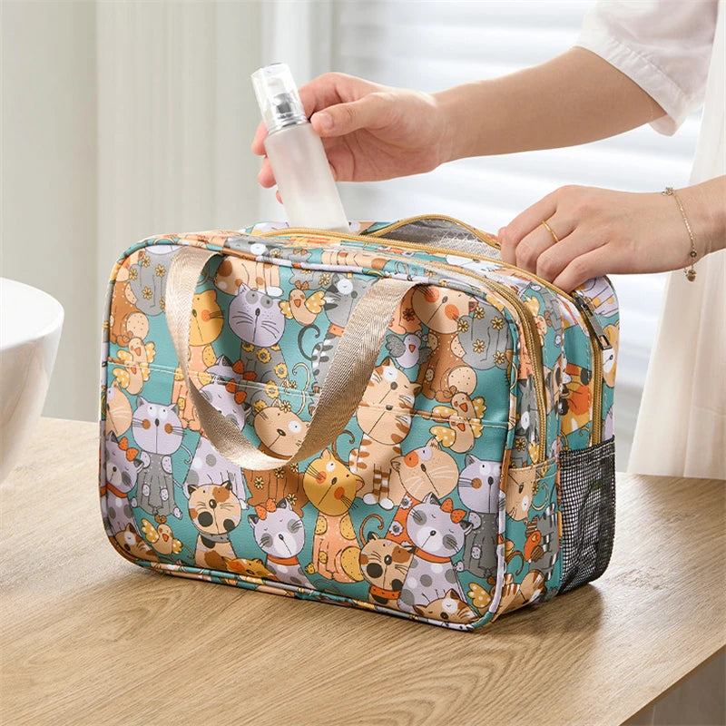 Wet-Dry Separation Cosmetic Bag Large Capacity Cartoon Makeup Case Portable Toiletry Kit Storage Bath Bag Travel Essentials