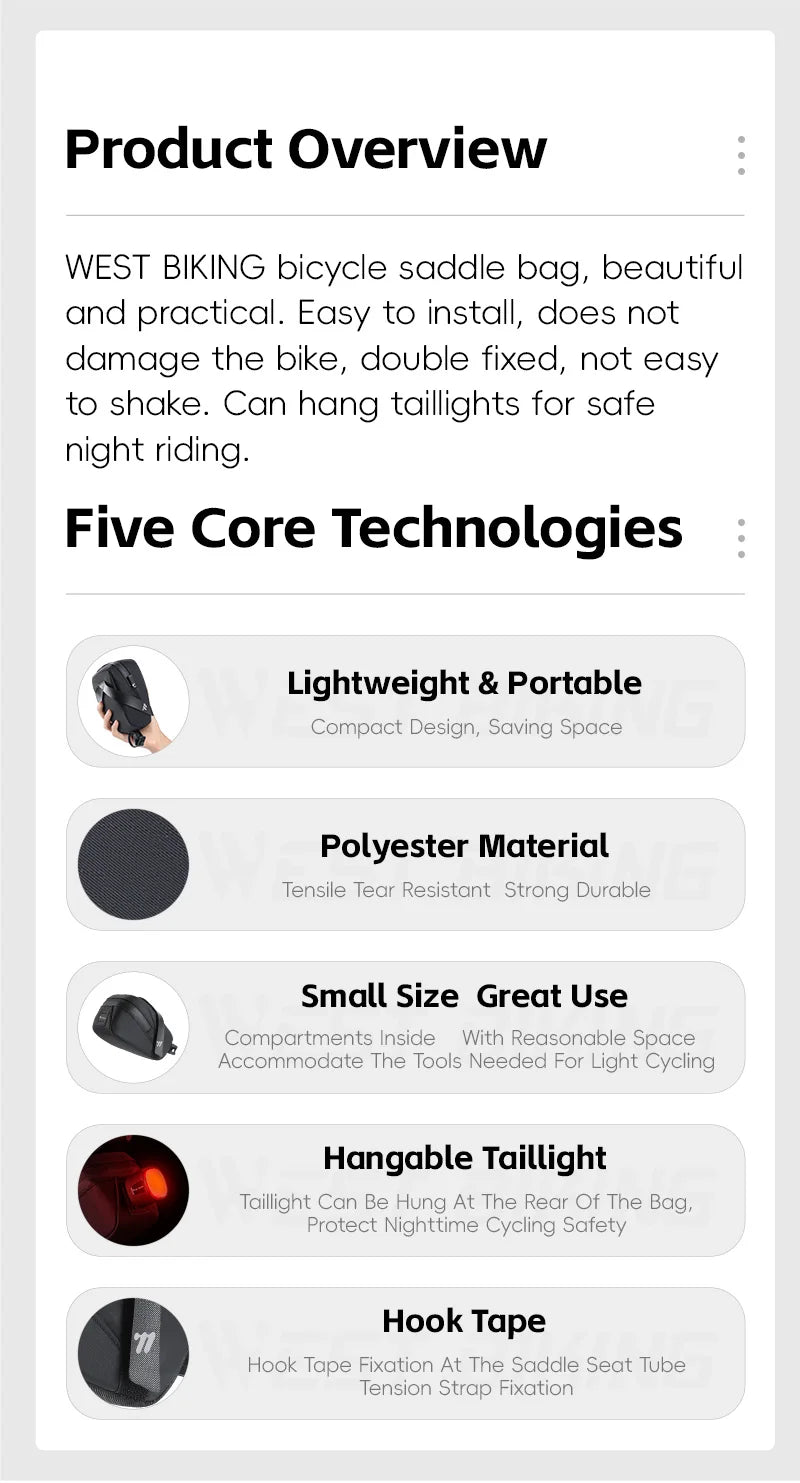 Bicycle Saddle Bag Lightweight Portable Bike Bag 0.8L Multi-Function Storage Pouch Tail Bag Cycling Accessories