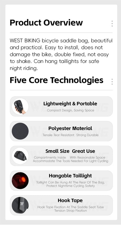 Bicycle Saddle Bag Lightweight Portable Bike Bag 0.8L Multi-Function Storage Pouch Tail Bag Cycling Accessories