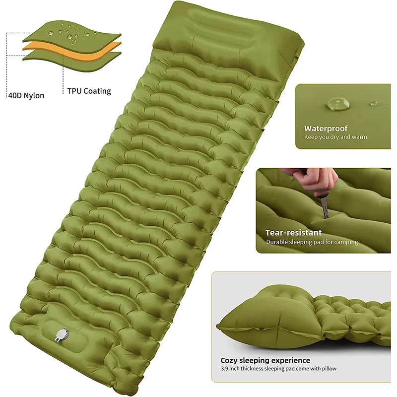 Outdoor camping air mattress Thickened ultra-light sleeping mattress Built-in pillows and pump air cushions for travel climbing