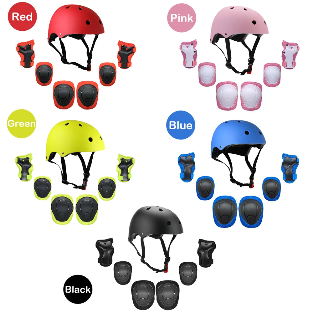 Kids 7 in 1, Helmet and Pads Set, Adjustable, Knee Pads Elbow Pads Wrist Guards for Scooter, Skateboard, Roller Skating, Cycling