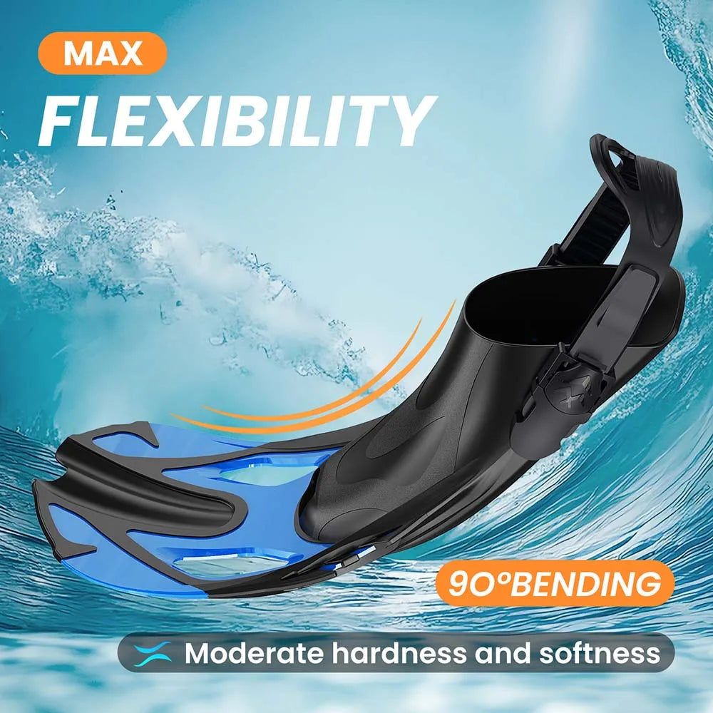 Adjustable Fins for Snorkeling, Diving, Open Heel Swimming Flippers