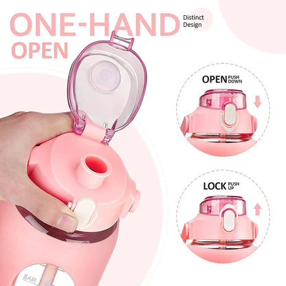 2024 New 946ml/1656ml/1892ml Glass Bottle With Silicone Straw Sleeve And Time Marker Camping Home Office Gym Glass Water Bottle