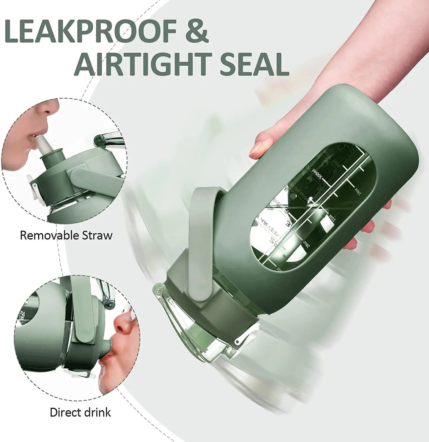 2024 New 946ml/1656ml/1892ml Glass Bottle With Silicone Straw Sleeve And Time Marker Camping Home Office Gym Glass Water Bottle