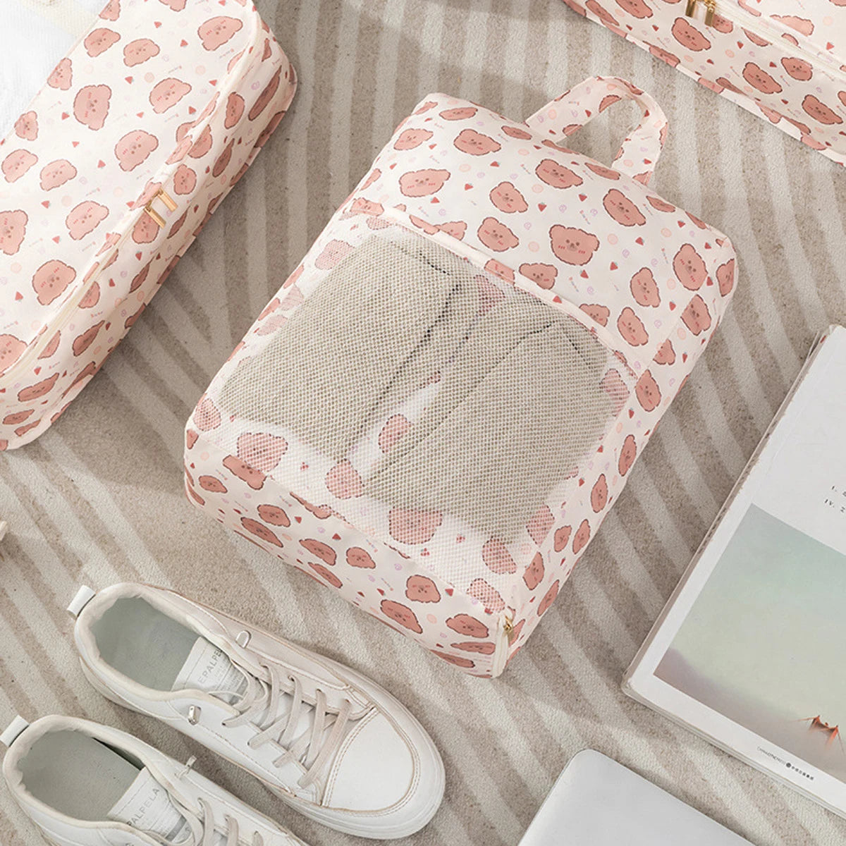 7PCS Travel Packing Cube Printed Cartoon Travel Storage Bag Clothes Shoes Toiletries Sorting Storage Bag for Luggage Suitcase