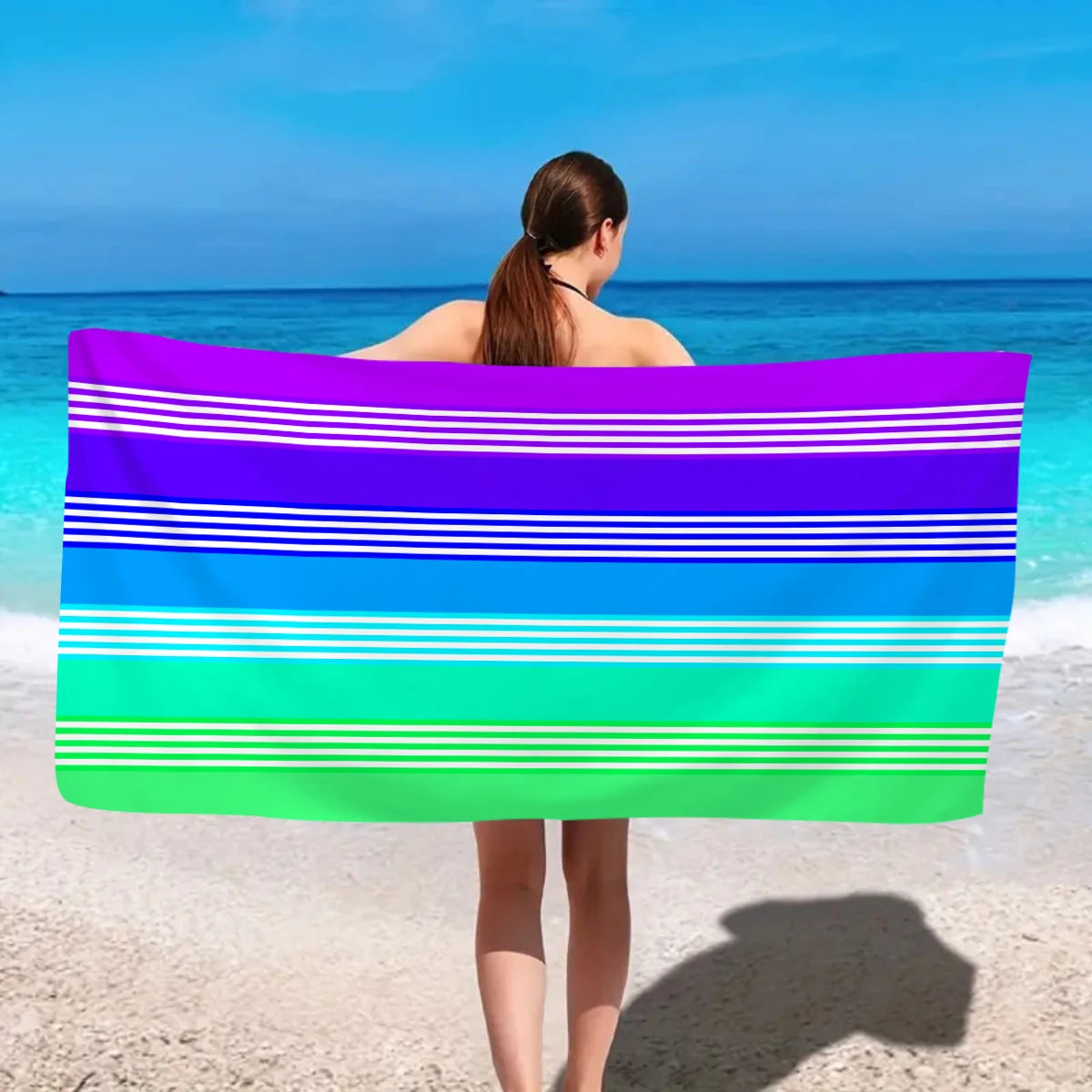 Fashionable Colorful Striped Beach Towel, Quick Drying Absorbent