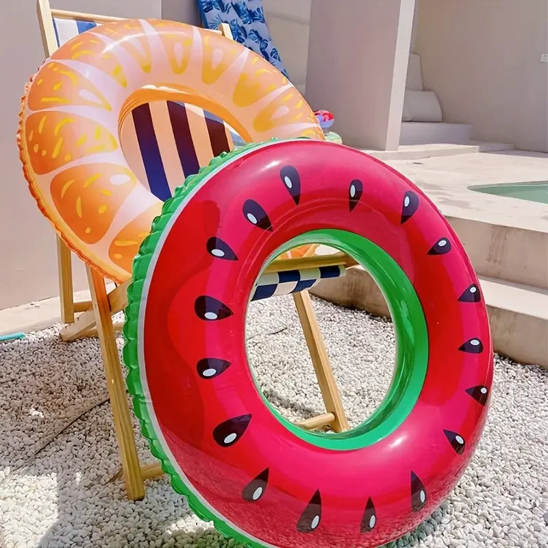 90 cm Inflatable Swimming Ring, Fruit Patterned, with Anti Leakage Valve, Thick PVC Material