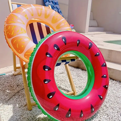 90 cm Inflatable Swimming Ring, Fruit Patterned, with Anti Leakage Valve, Thick PVC Material
