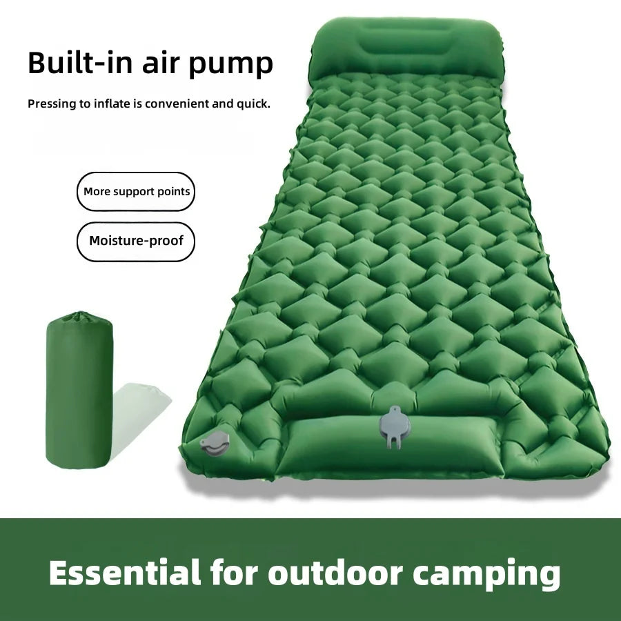 Outdoor inflatable mattress for camping, foot-activated moisture-proof sleeping pad, portable vehicle-mounted inflatable pad
